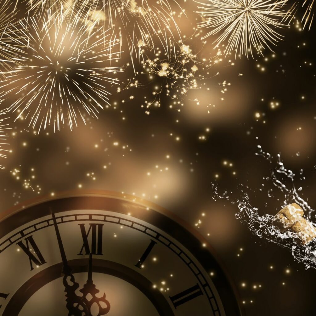 New Year's Eve Clock and Fireworks