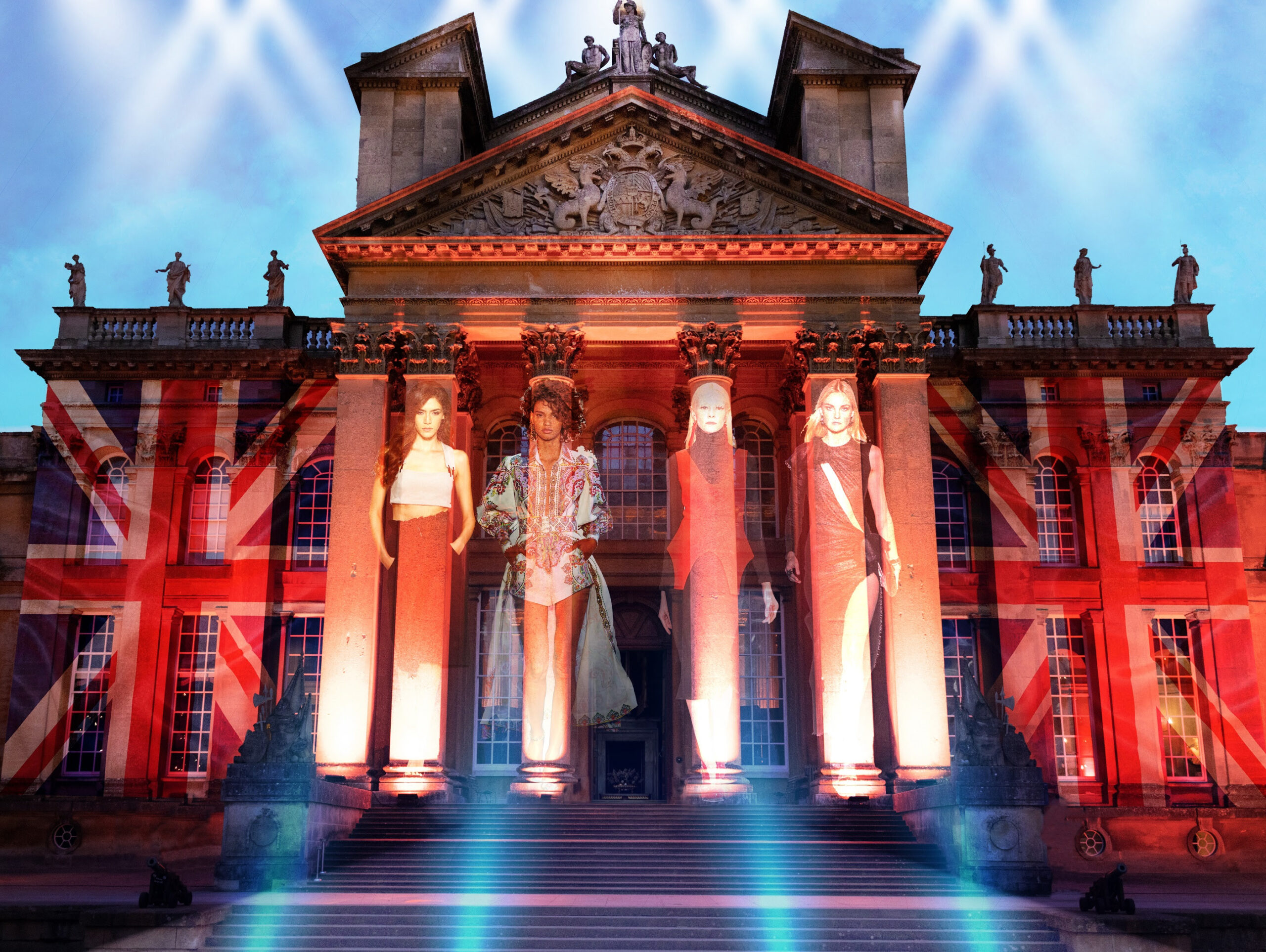 Icons of British Fashion heading to Blenheim Palace - projection on palace frontage
