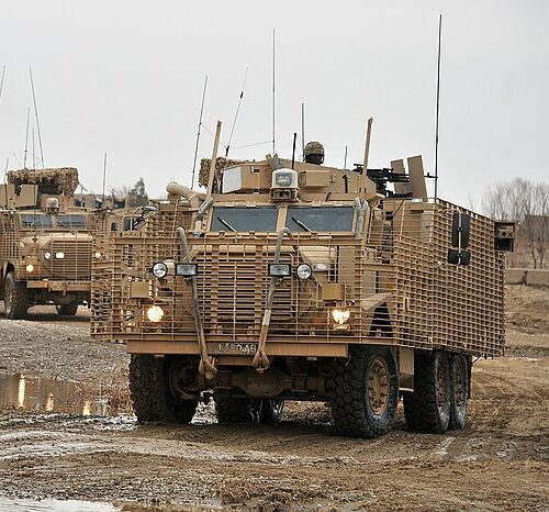 Mastiff and Ridgeback Heavily Armoured patrol vehicles in combat