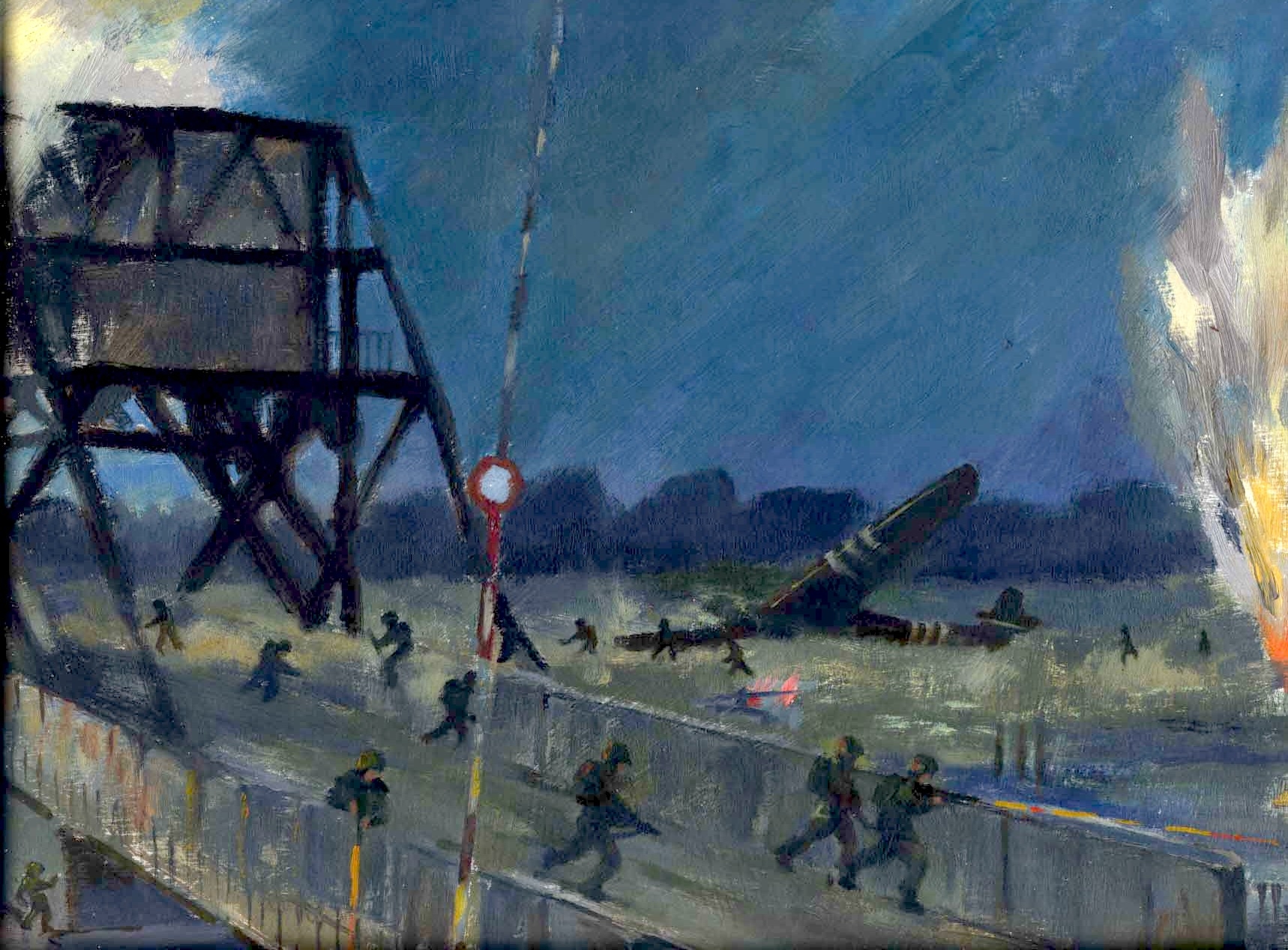 Painting depicting the capture of Pegasus Bridge (SOFO Museum Collection).JPG